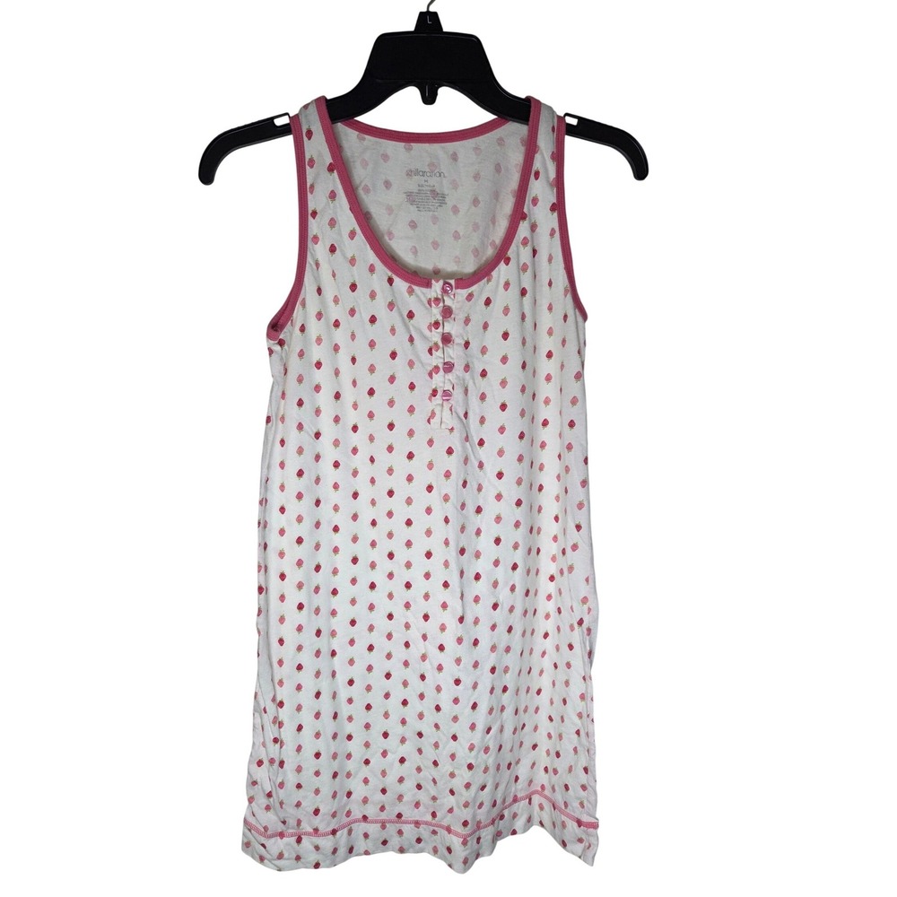 Women's Cotton Nightgown Sleepshirt Size Medium Strawberry Print Pink